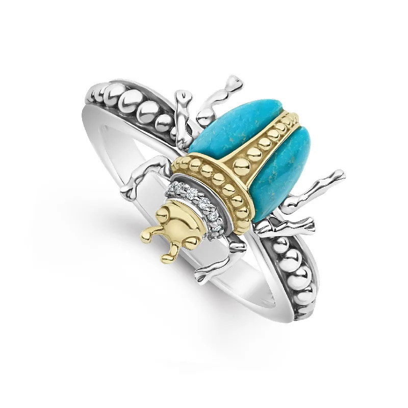 elegant engagement rings for women -Rare Wonders Turquoise Beetle Diamond Ring