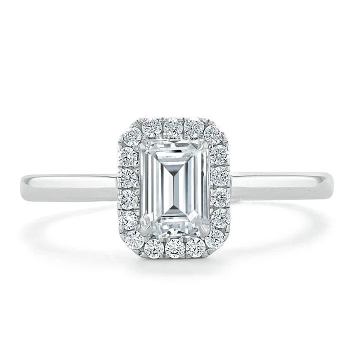 split shank engagement rings for women -Emerald Cut Moissanite Halo Engagement Ring