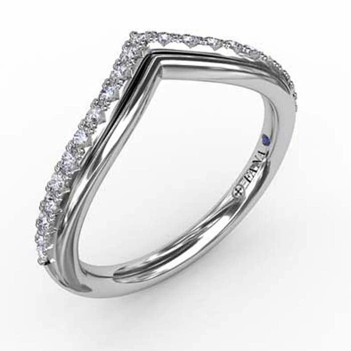 oval engagement rings for women -Fana .23CTW French Pavé Chevron Diamond Wedding Band in 14K White Gold