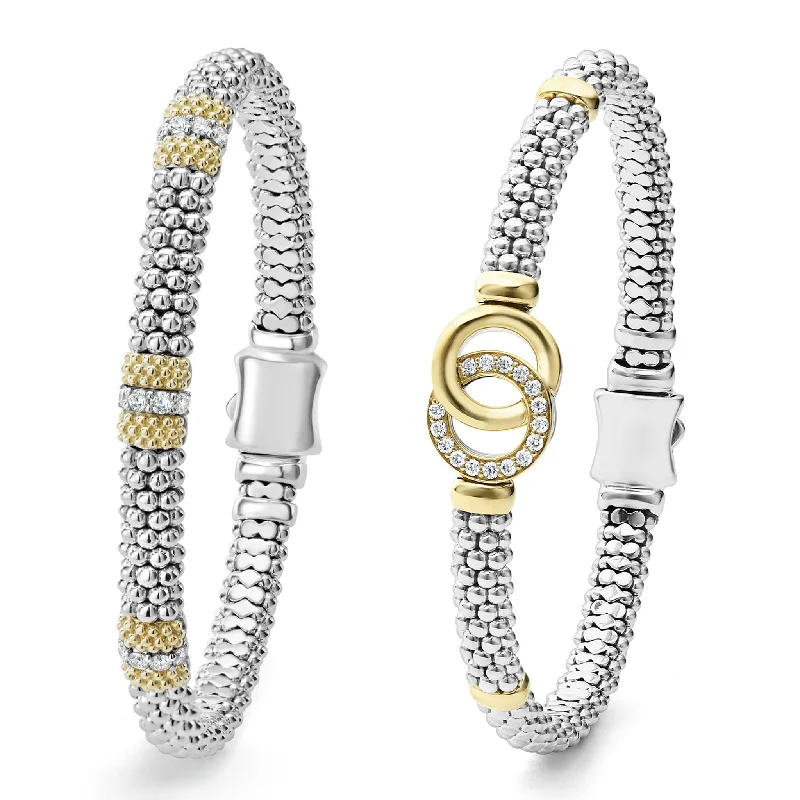 chevron bangles for women -Signature Caviar 18K Gold and Diamond Bracelet Gift Set