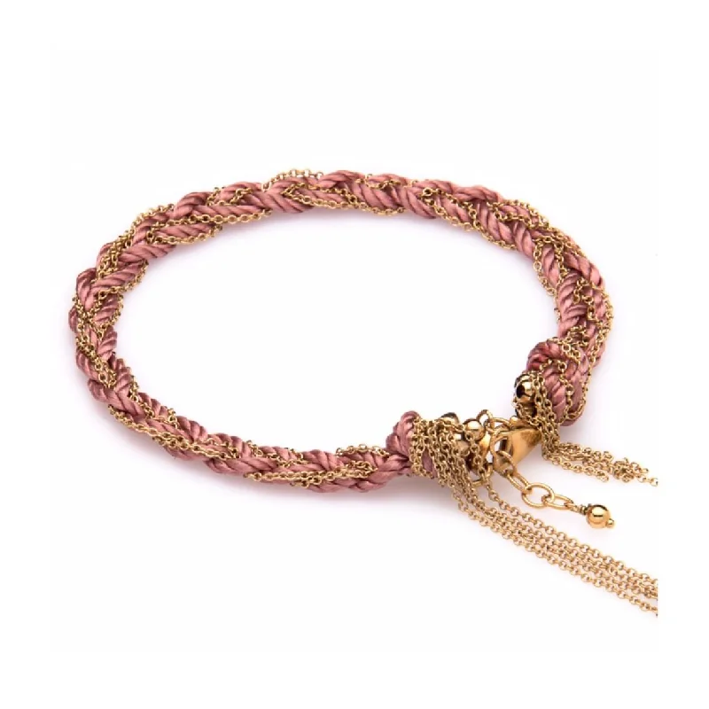 stretch bracelets for women -Soho Silk and 14K Gold Fill Chain Bracelet - Pink