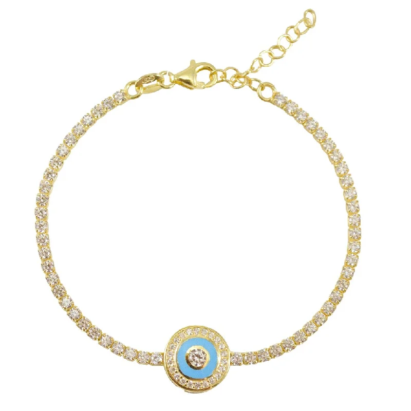 chevron bangles for women -Evil Eye Gold Plated Sterling Silver Tennis Bracelet