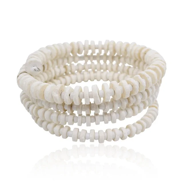 chunky bracelets for women -Omba Ostrich Egg Wrap Bracelet from Namibia - Alabaster