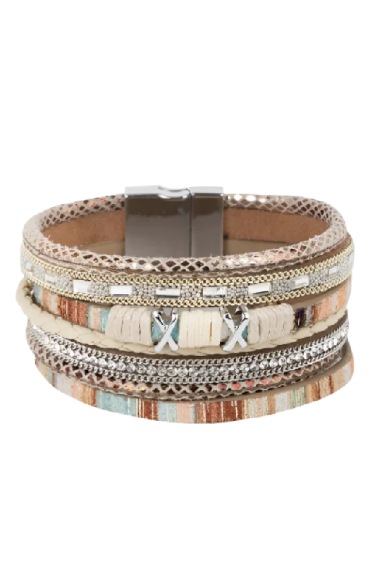 birthstone bracelets for women -Saachi Sweet Sands Multi Strand Vegan Leather Bracelet - Beige