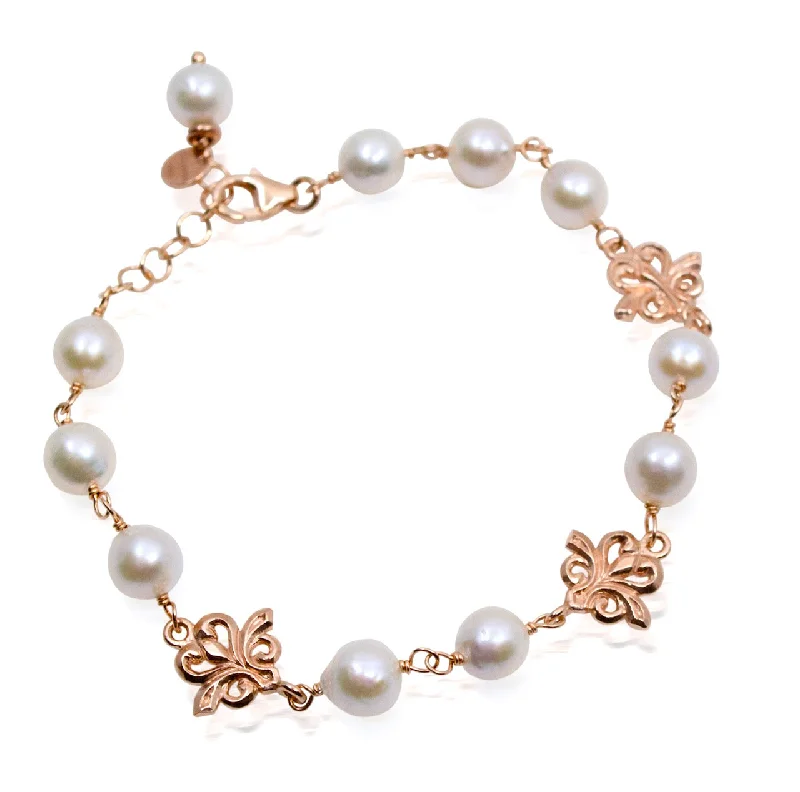 ruby bracelets for women -Enchanting Rose Gold Natural Pearl Bracelet