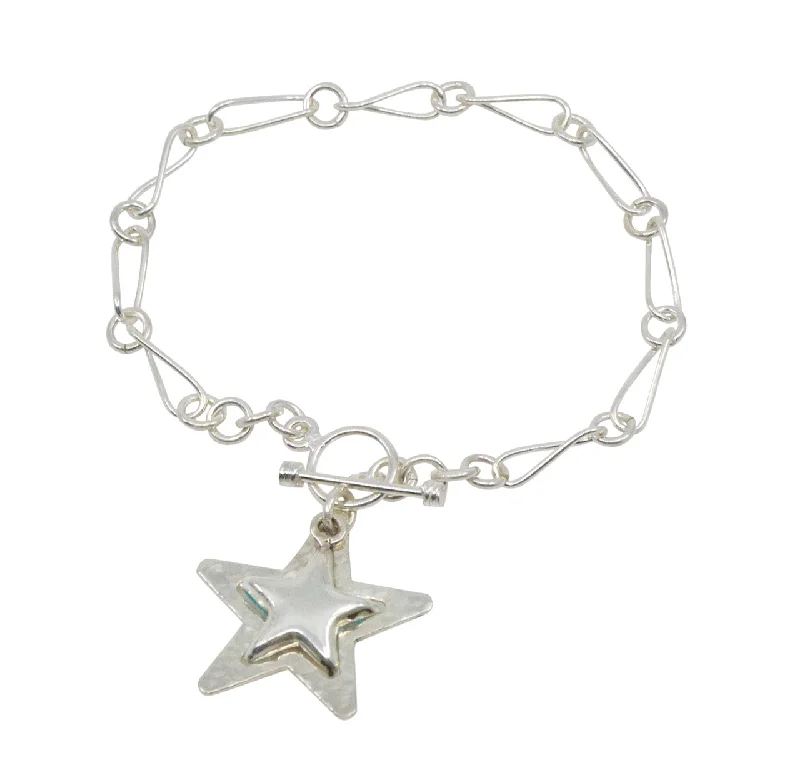 toggle clasp bracelets for women -Sterling Silver Star Charm Bracelet from Taxco, Mexico