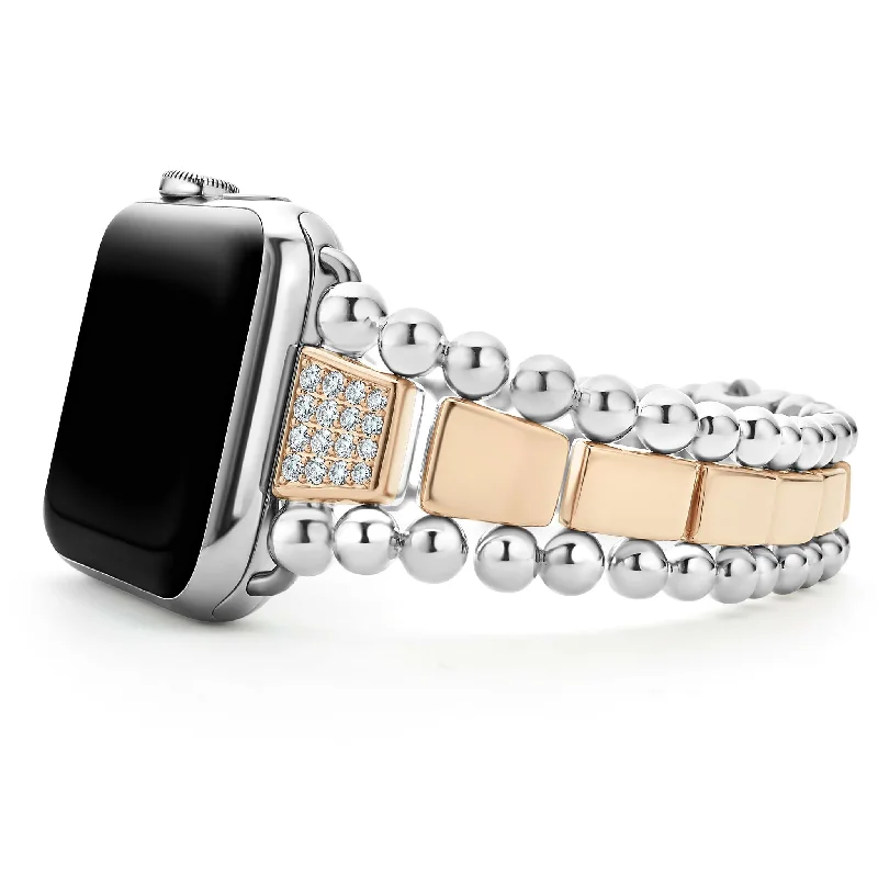 silver bracelets for women -Smart Caviar 18K Rose Gold and Sterling Silver Single Diamond Watch Bracelet-42-49mm