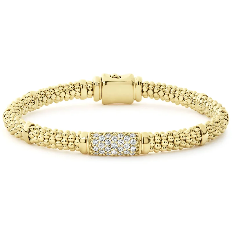 toggle clasp bracelets for women -Caviar Gold 18K Gold Diamond Bracelet | 6mm