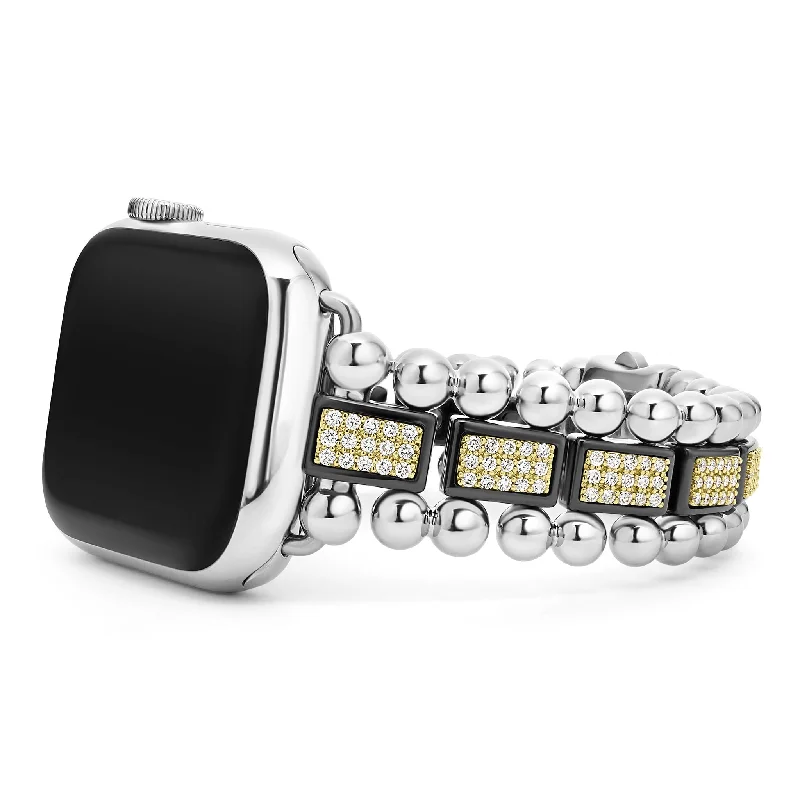 dainty bracelets for women -Studio 18K Gold and Black Ceramic Full Diamond Watch Bracelet - 38-42mm