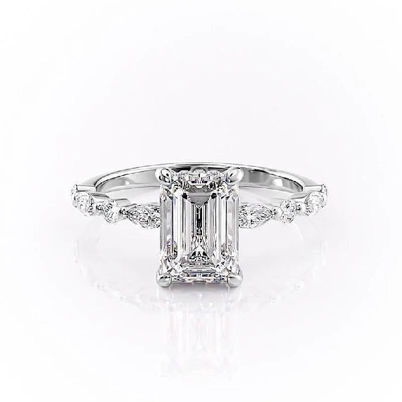 modern engagement rings for women -Emerald Cut Moissanite Engagement Ring With Hidden Halo