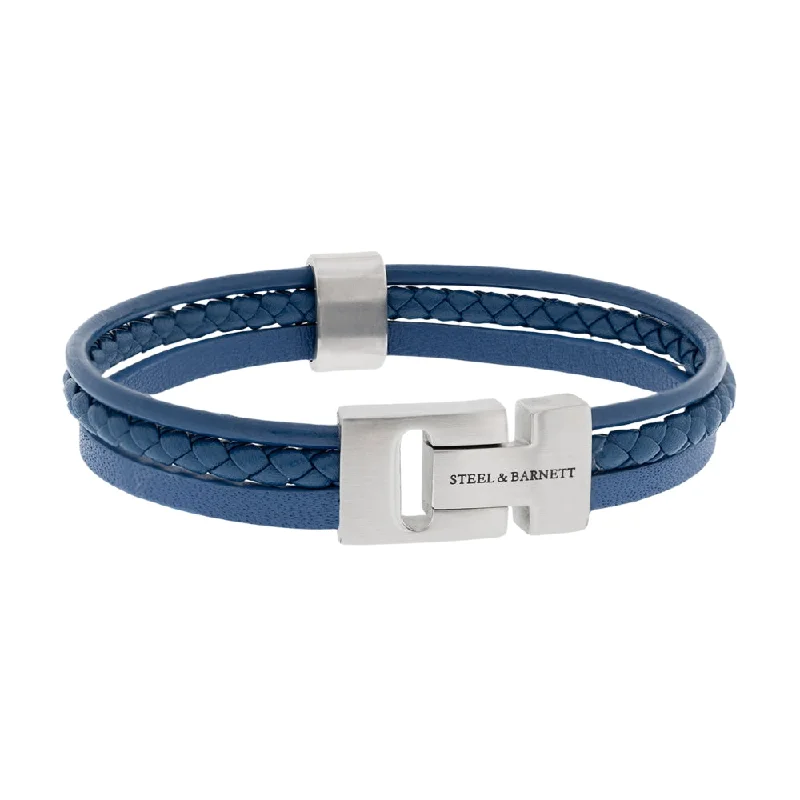 geometric bracelets for women -"Casual Cole" Denim Blue Three-Strand Leather Bracelet by Steel & Barnett