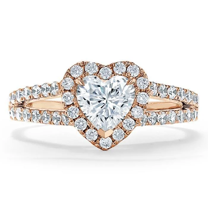 split band engagement rings for women -Heart Cut Moissanite Engagement Ring, Classic Halo