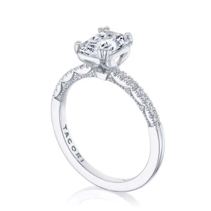 delicate engagement rings for women -Tacori .16TW Coastal Crescent Diamond Band Engagement Ring Semi-Mounting for Emerald Center in 14K White Gold