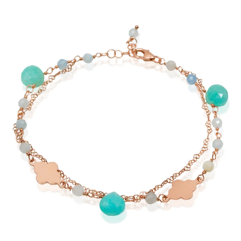 minimalist bracelets for women -Enchanting Double Chain Afrodite Turquoise Bracelet