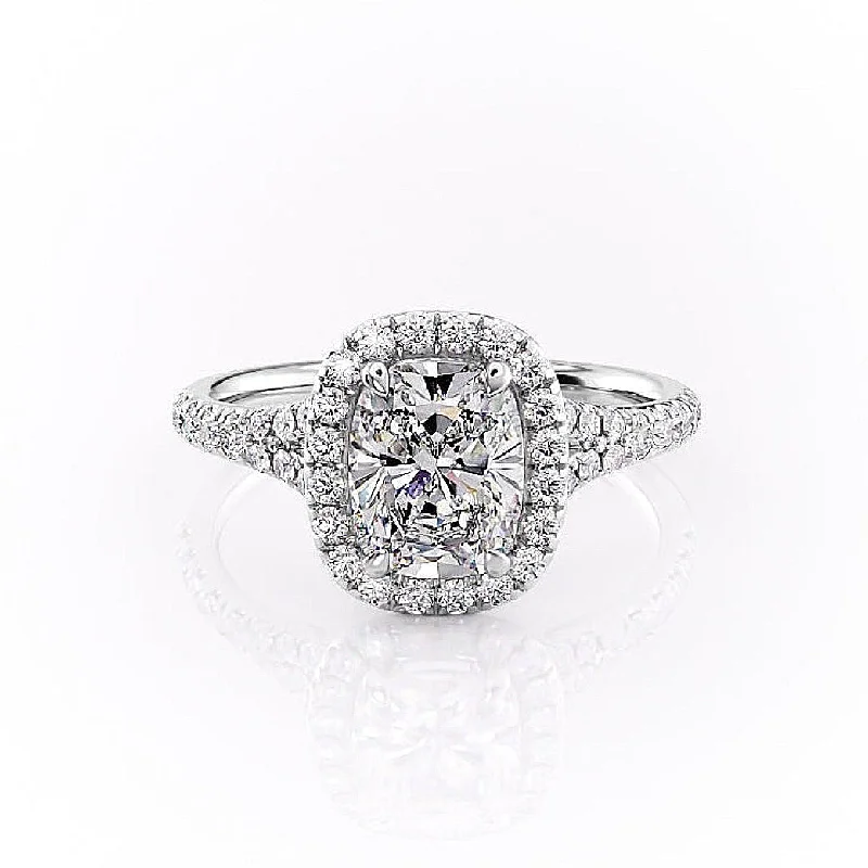 delicate engagement rings for women -Elongated Cushion Cut Moissanite Engagement Ring, Halo With Split Shank