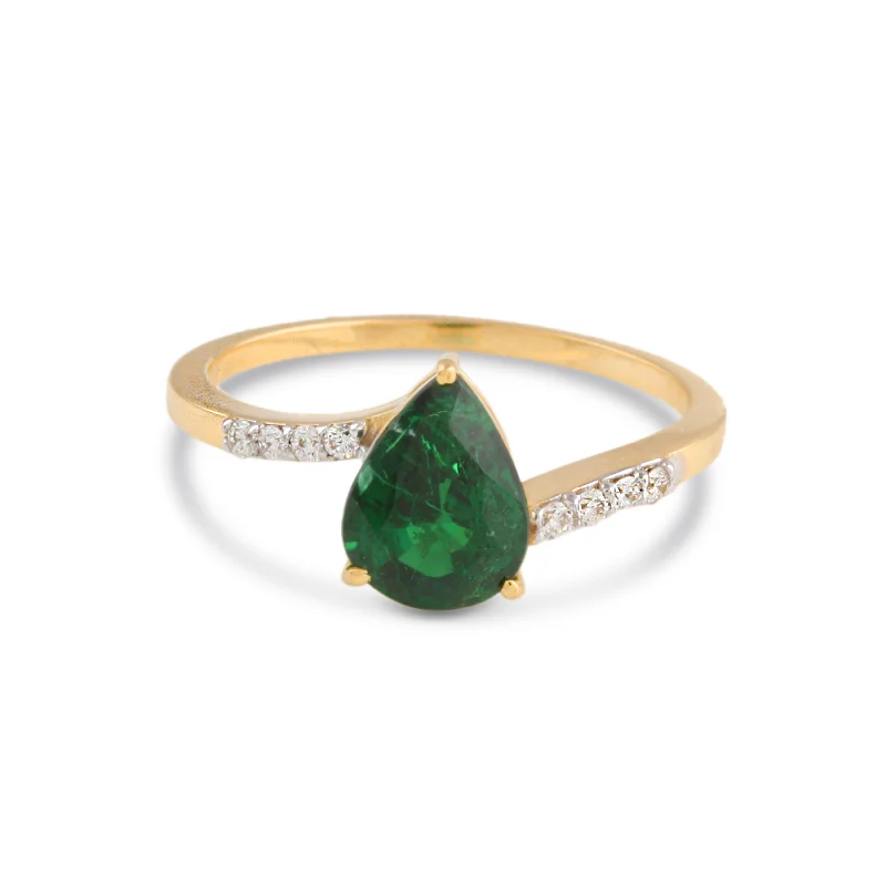 heart shaped engagement rings for women -Tsavorite Pear Shape & Diamond Ring In 18K Yellow Gold