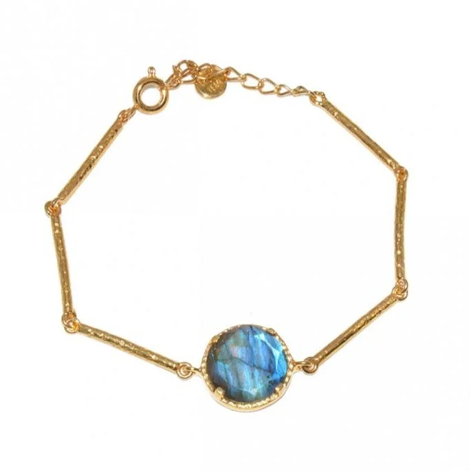 filigree bracelets for women -Hammered Gold Link Labradorite Pendant Bracelet