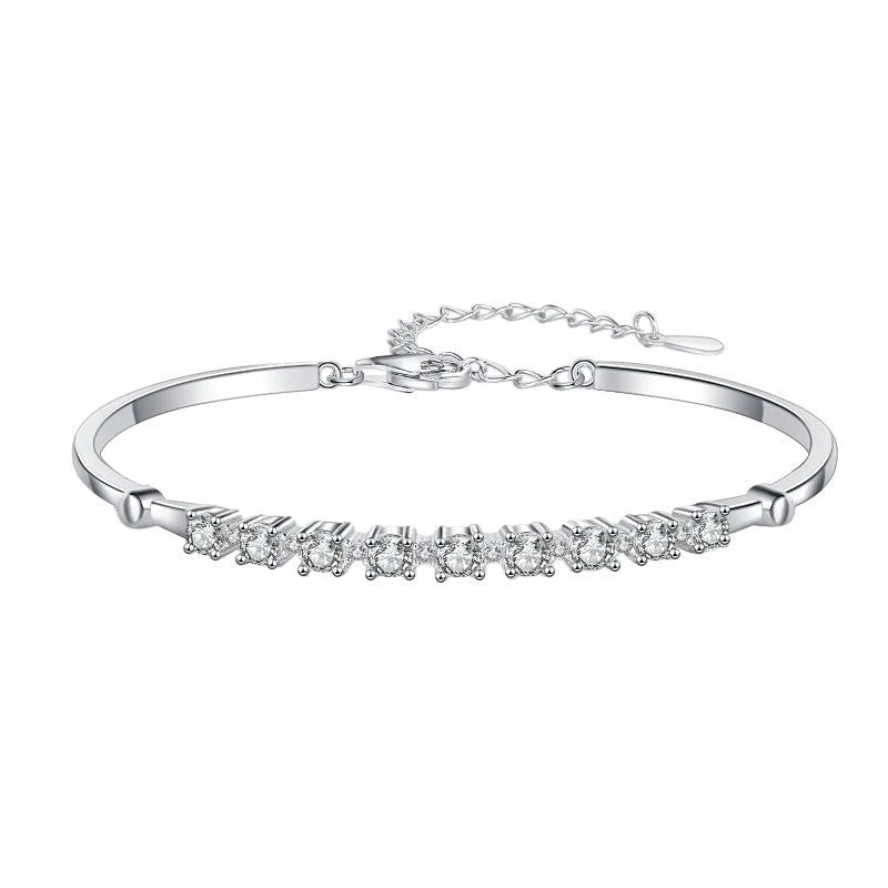 vintage bracelets for women -Discover the Brilliance of our 1 Carat Moissanite Bangle Bracelet in Platinum Overlay Silver