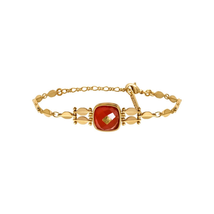 evil eye bracelets for women -Dainty Gold Carnelian Chain Bracelet by Satellite Paris