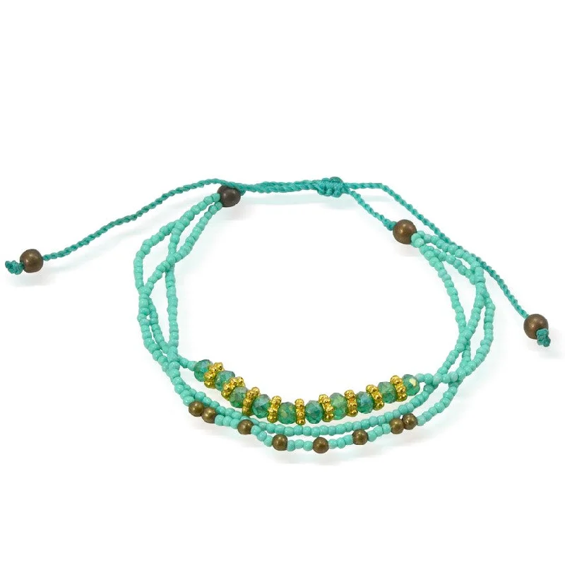 beaded bracelets for women -Crystal and Brass Bead Adjustable Cord Bracelet