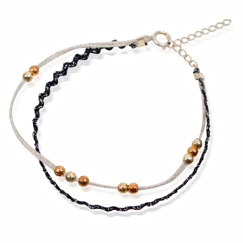 pearl charm bracelets for women -Double Silver and Bead Cord Bracelet by CLO&LOU - Black