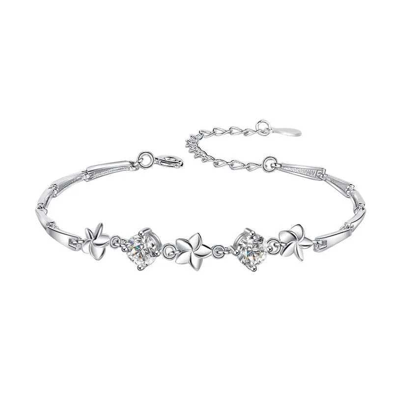 personalized bracelets for women -1 Carat Moissanite Floral Moissanite Bracelet in Platinum Overlay Silver