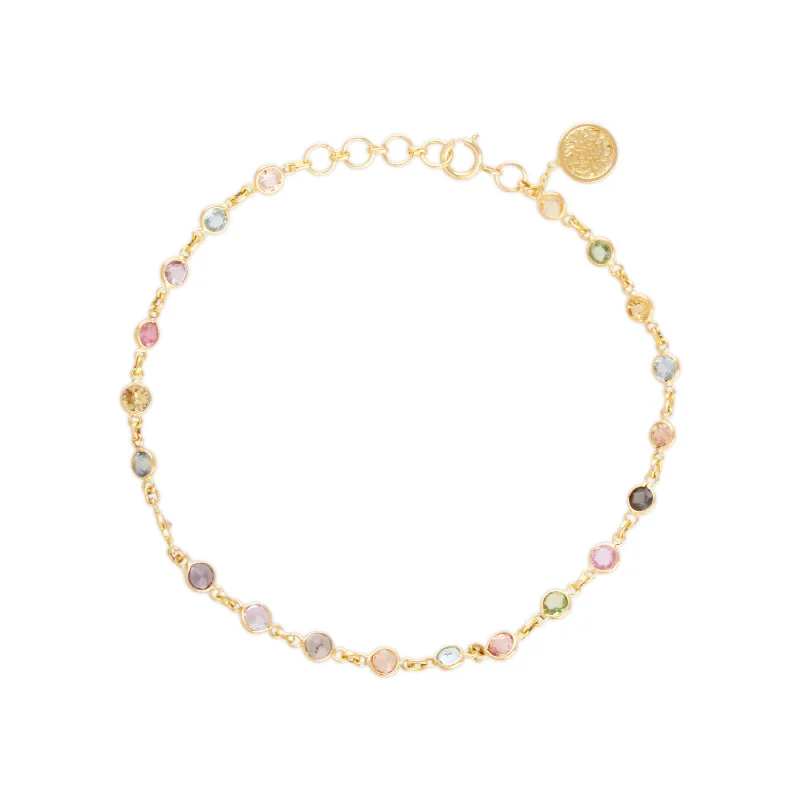 layered bangle sets for women -Multicolor Stone Round Bracelet In 18K Yellow Gold