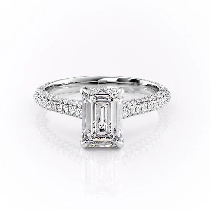 minimalist engagement rings for women -Emerald Cut Moissanite Engagement Ring, Pave Set Shoulders