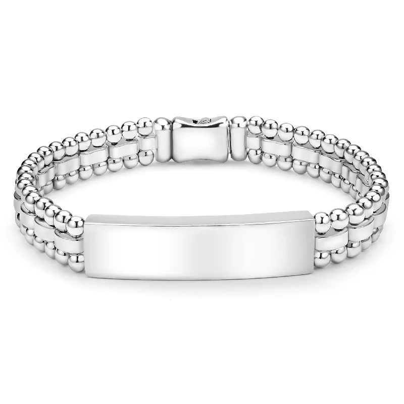 boho bracelets for women -Signature Caviar Silver Engravable ID Link Bracelet