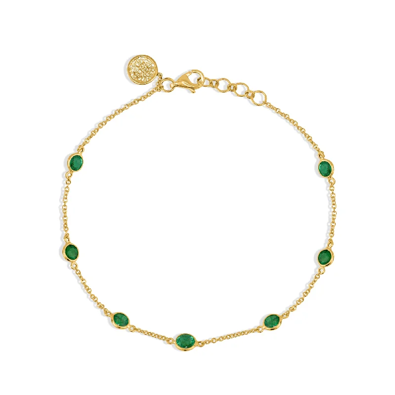 colorful gemstone bracelets for women -Emerald Round Bracelet In 18K Yellow Gold