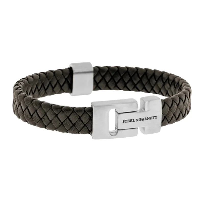 chain link bracelets for women -"Harrison" Dark Gray Braided Leather Bracelet by Steel & Barnett