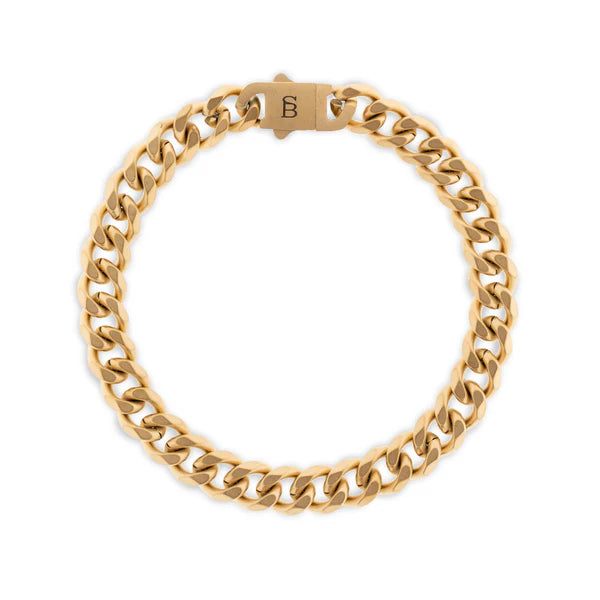 minimalist bracelets for women -Matte Gold Wide Curb Link Bracelet - "Valence Van"