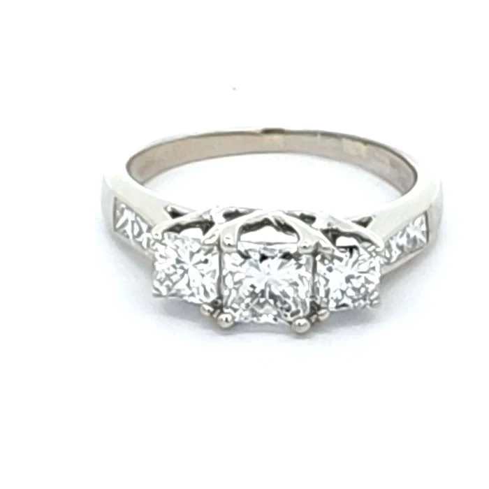 marquise engagement rings for women -Estate Princess Cut Diamond Ring in 14K White Gold