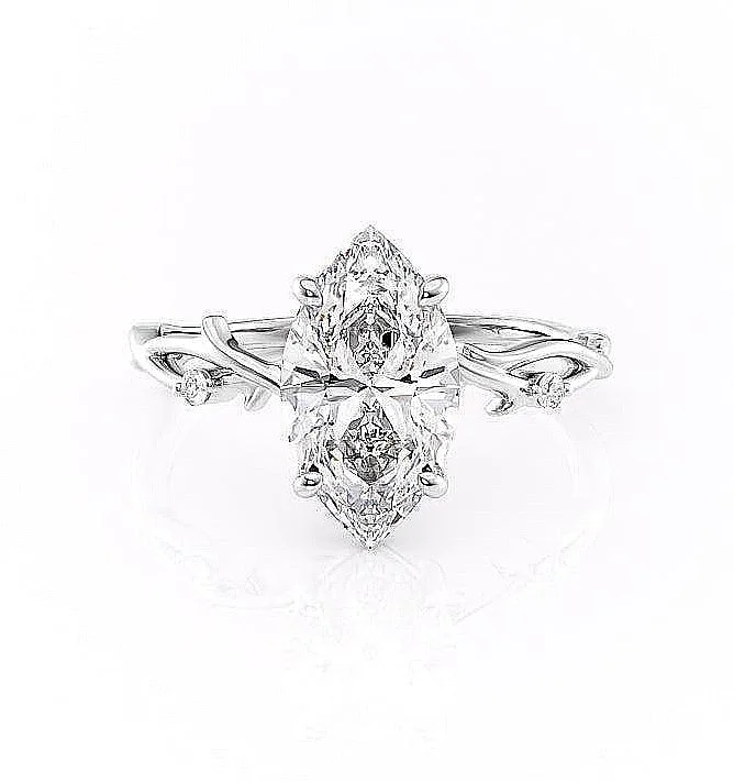 rare engagement rings for women -Marquise Cut Moissanite Engagement Ring, Twig Design