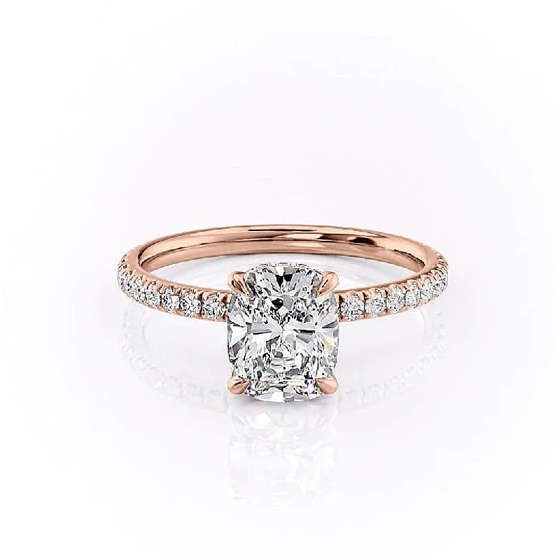 nature inspired engagement rings for women -Elongated Cushion Cut Moissanite Engagement Ring, Hidden Halo