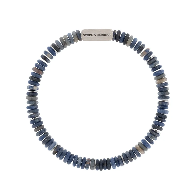 engraved bracelets for women -Stainless Steel & Matte Sodalite Beaded Bracelet - "Two Tone"