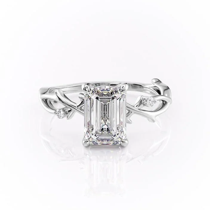 white gold engagement rings for women -Emerald Cut Moissanite Engagement Ring, Twig Design